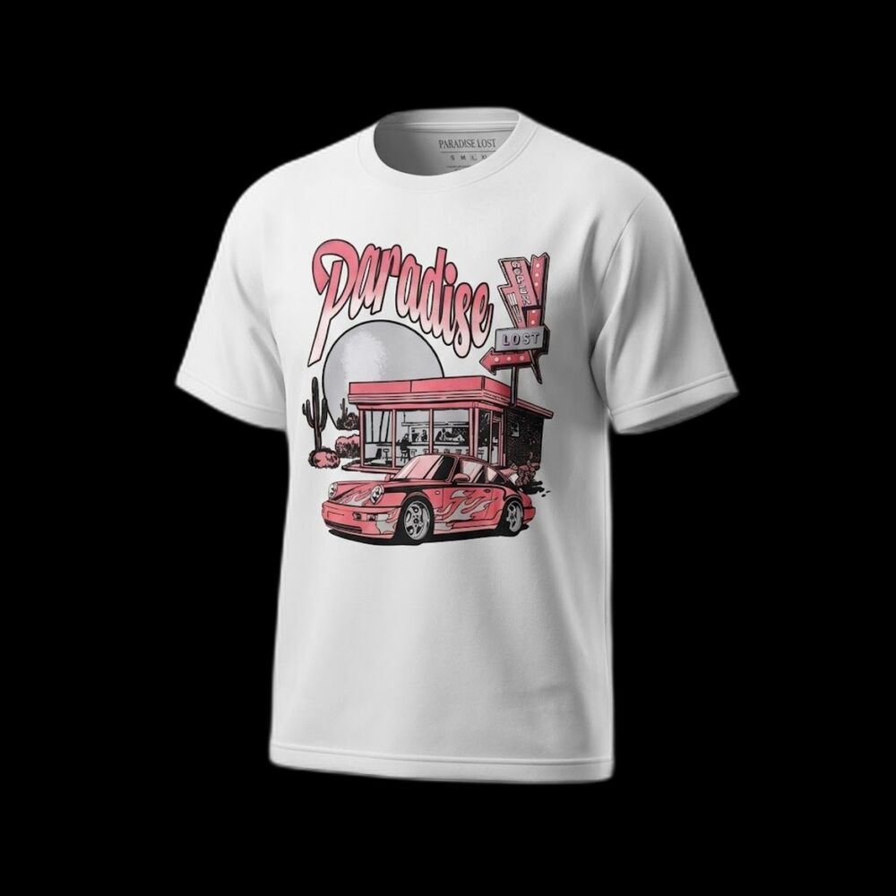 Paradise Lost Porsche Diner Graphic T-Shirt White Men's XL NWOT Streetwear